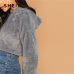 SHEIN Grey Minimalist Solid Drop Shoulder Crop Teddy Hoodie Sweatshirt Autumn Casual Fashion Women Pullovers Sweatshirts