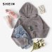 SHEIN Grey Minimalist Solid Drop Shoulder Crop Teddy Hoodie Sweatshirt Autumn Casual Fashion Women Pullovers Sweatshirts