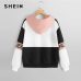 SHEIN Multicolor Elegant Color Block Letter Print Pullovers Hooded Sweatshirt 2018 Autumn Minimalist Women Sweatshirts