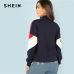 SHEIN Multicolor Minimalist O-Ring Zip Front Cut And Sew Stand Neck Raglan Sleeve Sweatshirt Autumn Women Casual Pullovers