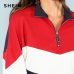 SHEIN Multicolor Minimalist O-Ring Zip Front Cut And Sew Stand Neck Raglan Sleeve Sweatshirt Autumn Women Casual Pullovers