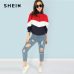 SHEIN Multicolor Minimalist O-Ring Zip Front Cut And Sew Stand Neck Raglan Sleeve Sweatshirt Autumn Women Casual Pullovers