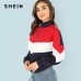 SHEIN Multicolor Minimalist O-Ring Zip Front Cut And Sew Stand Neck Raglan Sleeve Sweatshirt Autumn Women Casual Pullovers