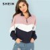 SHEIN Multicolor O-Ring Zip Front Cut and Sew Sweatshirt Athleisure Stand Collar Raglan Sleeve Sweatshirt Women Autumn Pullovers