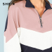 SHEIN Multicolor O-Ring Zip Front Cut and Sew Sweatshirt Athleisure Stand Collar Raglan Sleeve Sweatshirt Women Autumn Pullovers