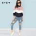 SHEIN Multicolor O-Ring Zip Front Cut and Sew Sweatshirt Athleisure Stand Collar Raglan Sleeve Sweatshirt Women Autumn Pullovers