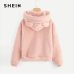 SHEIN Preppy Lovely With Bears Ears Solid Teddy Hoodie Pullovers Sweatshirt Autumn Women Campus Casual Sweatshirts