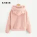 SHEIN Preppy Lovely With Bears Ears Solid Teddy Hoodie Pullovers Sweatshirt Autumn Women Campus Casual Sweatshirts
