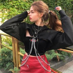 SUCHCUTE Punk Hoodies Kpop Sweatshirts Women Gothic Summer 2019 Metal Chain Hip Hop Harajuku Hoodie Sweatshirt Clothes Moletom