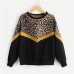 SweatyRocks Leopard Panel Drop Shoulder Sweatshirt Long Sleeve O-Neck Pullover Tops 2018 Fashion Autumn Women Casual Sweatshirts