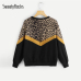 SweatyRocks Leopard Panel Drop Shoulder Sweatshirt Long Sleeve O-Neck Pullover Tops 2018 Fashion Autumn Women Casual Sweatshirts