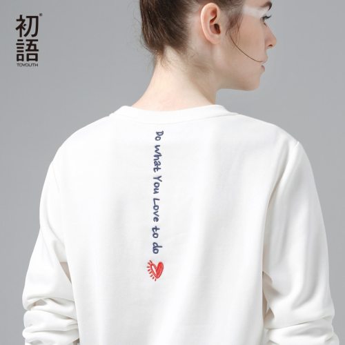 Toyouth White Sweatshirts Hoodie Women 2019 Letter Embroidery Long Sleeve Tracksuit Female Casual Basic Pullovers Tops