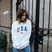 USA Letter print New women fashion Long Sleeve Hoodie Sweatshirt Harajuku Jumper Hooded Pullover Tops Casual Loose White Coat