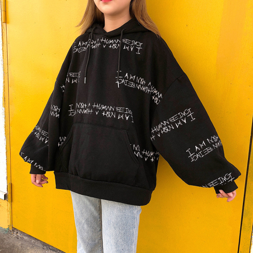 Ulzzang winter women's sweatshirt Harajuku letter printing hooded sweatshirt bf long-sleeved loose Pullovers sweatshirt