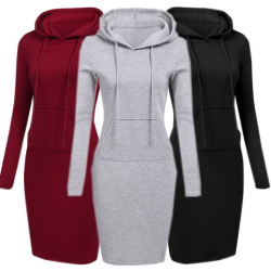 Velvet Hooded Hoodies Dress Women 2019 Autumn Winter Sweatshirts Long Sleeve Hoodies Pockets Sweatshirt Hoody Pullovers Dresses