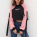 Weekeep Women Patchwork Letter Print Hoodies Cropped Streetwear Long Sleeve Sweatshirt Black Pink Knitted Loose Pullover Hoodie