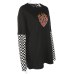 Weekeep Women Plaid Patchwork Long Sleeve Flaming Heart Print Sweatshirt 2017 Autumn Winter Black Checkboard Pullover Hoodies