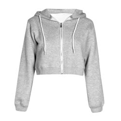 Women Autumn Spring Tops Drawstring Hooded Long Sleeve Hoodie Sweatshirts Zip Up Crop Casual  Jacket Zipper Coat Outwear