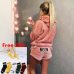 Women Coral Velvet Suit Two Piece Autumn Winter Pajamas Warm Sleepwear Cute Cat Meow Pattern Hoodies Shorts Set 2018 New