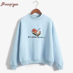 Women Hoodies 2019 Autumn Winter Sweatshirts Cartoon Kawaii Sushi Japanese Print Fleece Loose Moletom Feminino Harajuku Pullover