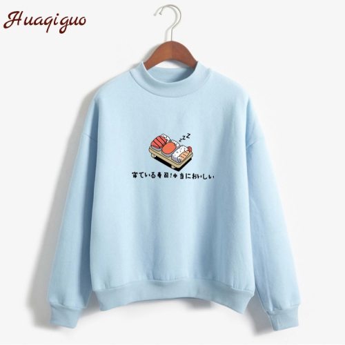 Women Hoodies 2019 Autumn Winter Sweatshirts Cartoon Kawaii Sushi Japanese Print Fleece Loose Moletom Feminino Harajuku Pullover