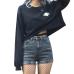 Women Long Sleeve Short Hoodie Sexy Solid Color Cropped Hoodies Sweatshirt Pullover Harajuku Crop Tops Sudadera Streetwear