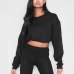 Women Long Sleeve Short Hoodie Sexy Solid Color Cropped Hoodies Sweatshirt Pullover Harajuku Crop Tops Sudadera Streetwear