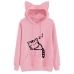 Womens Cat Printed Long Sleeve Hoodies Pullovers Fashion Cat Ear Hooded Sweatshirts Tops