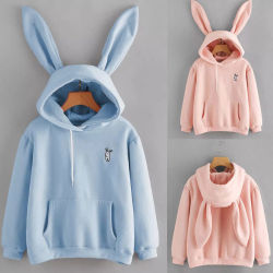 Womens Rabbit Ear Girl Long Sleeve Hoodies Sweatshirt Autumn Winter Cotton Hooded Coat Lovely Female Bunny Hoodies