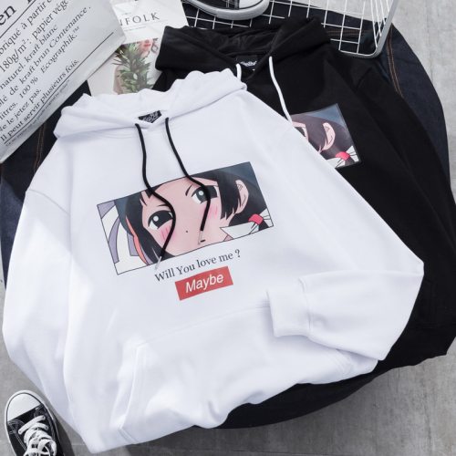 YouGeMan Harajuku Streetwear Hoodies For Women Long Sleeve Hooded Sweatshirt Korean Ulzzang Print Fleece Sweatshirts Female Coat