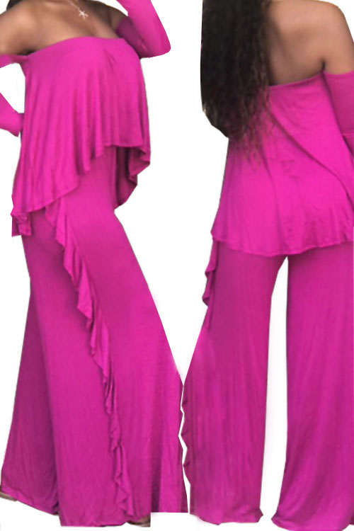  Casual Strapless Fold Design Rose Red Polyester One-piece Jumpsuits