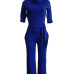 Chic Turtleneck Half Sleeves Blue Polyester One-piece Jumpsuits(With Belt) Chic Turtleneck Half Sleeves Blue Polyester One-piece Jumpsuits(With Belt)