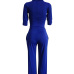 Chic Turtleneck Half Sleeves Blue Polyester One-piece Jumpsuits(With Belt) Chic Turtleneck Half Sleeves Blue Polyester One-piece Jumpsuits(With Belt)