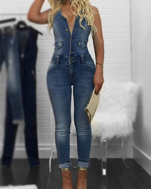 Denim Solid Regular Jumpsuits Denim Solid Regular Jumpsuits