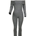 Euramerican Bateau Neck Trumpet Design Grey Cotton Blends One-piece Jumpsuits Euramerican Bateau Neck Trumpet Design Grey Cotton Blends One-piece Jumpsuits