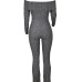 Euramerican Bateau Neck Trumpet Design Grey Cotton Blends One-piece Jumpsuits Euramerican Bateau Neck Trumpet Design Grey Cotton Blends One-piece Jumpsuits
