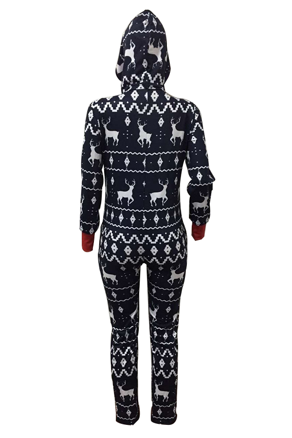  Euramerican Hooded Collar Christmas Printed Designs Polyester One-piece Jumpsuits