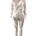 Euramerican Mandarin Collar Printed White Polyester One-piece Jumpsuits(Kind Prevail) Euramerican Mandarin Collar Printed White Polyester One-piece Jumpsuits(Kind Prevail)