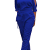 Euramerican Round Neck Dew Shoulder Blue Polyester One-piece Jumpsuits Euramerican Round Neck Dew Shoulder Blue Polyester One-piece Jumpsuits