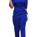 Euramerican Round Neck Dew Shoulder Blue Polyester One-piece Jumpsuits Euramerican Round Neck Dew Shoulder Blue Polyester One-piece Jumpsuits