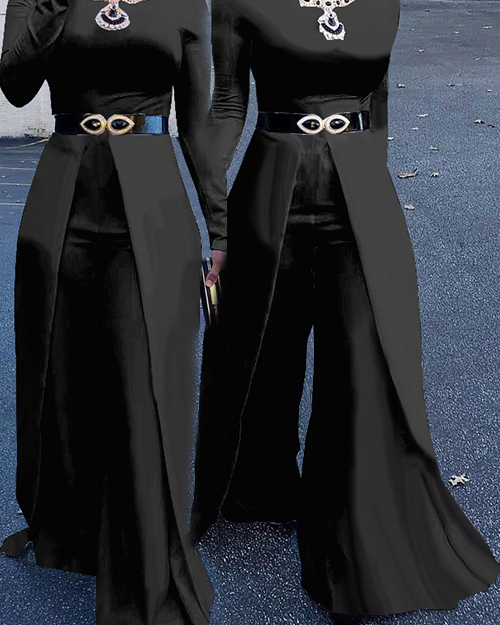 Fashion Round Neck Wide legs Design Black Cotton Blends One-piece Jumpsuits(Without Accessories) Fashion Round Neck Wide legs Design Black Cotton Blends One-piece Jumpsuits(Without Accessories)