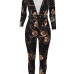  Fashion V Neck Floral Print Black Polyester One-piece Jumpsuits