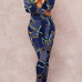 Fashionable Deep V Neck Printed Blue Polyester One-piece Jumpsuits Fashionable Deep V Neck Printed Blue Polyester One-piece Jumpsuits