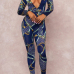 Fashionable Deep V Neck Printed Blue Polyester One-piece Jumpsuits Fashionable Deep V Neck Printed Blue Polyester One-piece Jumpsuits