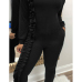 Fashionable Round Neck Ruffle Patchwork Black Polyester One-piece Jumpsuits Fashionable Round Neck Ruffle Patchwork Black Polyester One-piece Jumpsuits