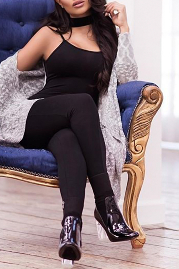  Fashionable Spaghetti Strap Sleeveless Black Polyester One-piece Jumpsuits