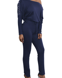 Leisure Dew Shoulder Royalblue Polyester One-piece Jumpsuits Leisure Dew Shoulder Royalblue Polyester One-piece Jumpsuits