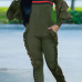  Leisure Round Neck Ruffles Patchwork Army Green Polyester One-piece Jumpsuits