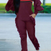  Leisure Round Neck Ruffles Patchwork Purplish Red Polyester One-piece Jumpsuits