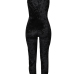 Leisure U-shaped Neck Patchwork Black Velvet One-piece Jumpsuits Leisure U-shaped Neck Patchwork Black Velvet One-piece Jumpsuits